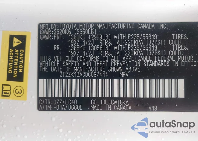 2T2ZK1BA3DC087414: 43712727