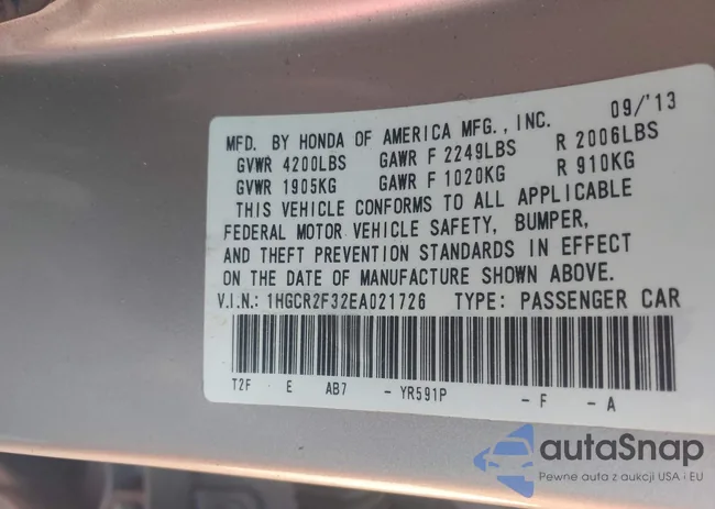 1HGCR2F32EA021726: 43713044