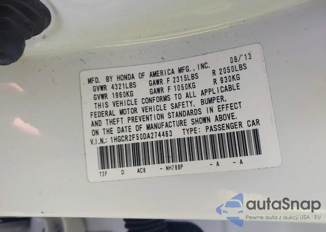 1HGCR2F50DA274463: 43714110