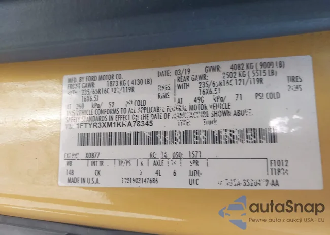 1FTYR3XM1KKA78345: 43714327