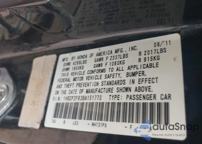 1HGCP2F63BA151770: 43714445