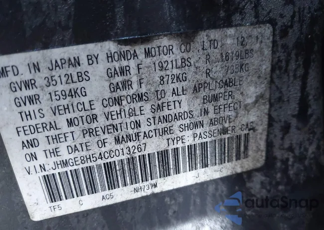 JHMGE8H54CC013267: 43714561