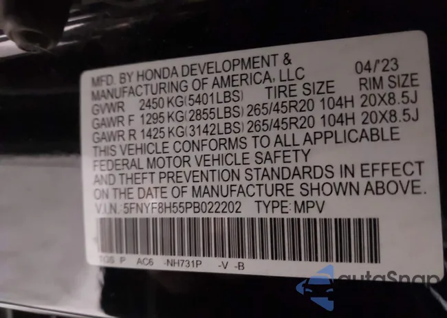 5FNYF8H55PB022202: 43715114