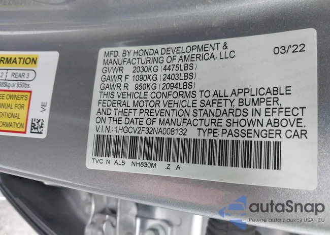 1HGCV2F32NA008132: 43714955