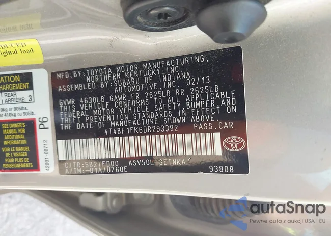 4T4BF1FK6DR293392: 43715049