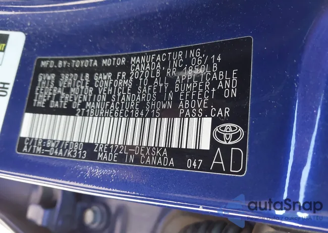 2T1BURHE6EC184715: 43716231