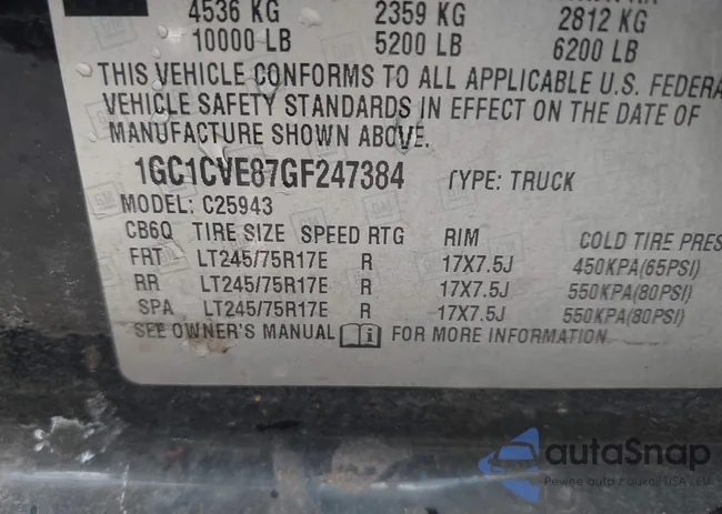 1GC1CVE87GF247384: 43716300