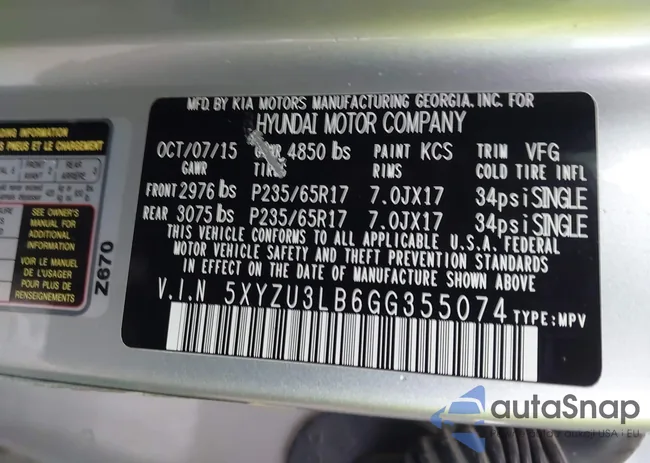 5XYZU3LB6GG355074: 43715709