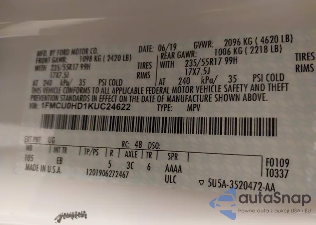 1FMCU0HD1KUC24622: 43716744