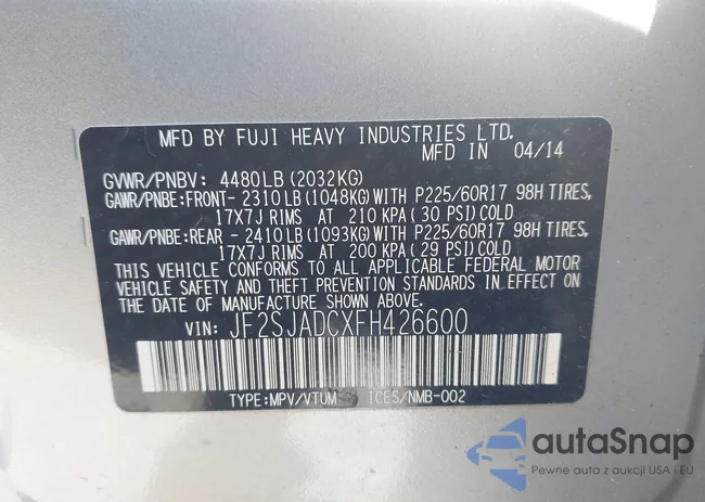 JF2SJADCXFH426600: 43716793