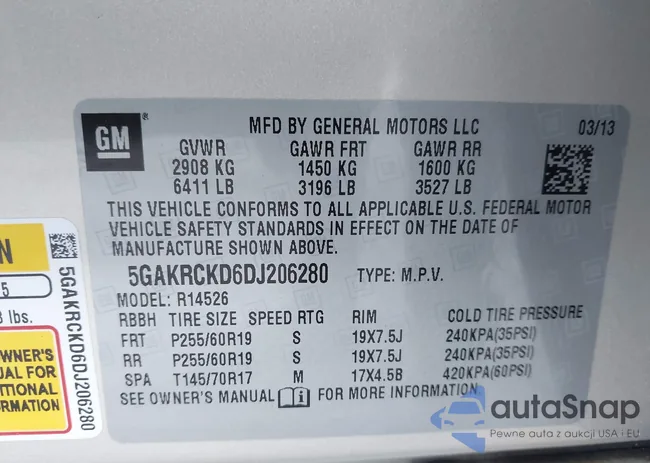 5GAKRCKD6DJ206280: 43716922