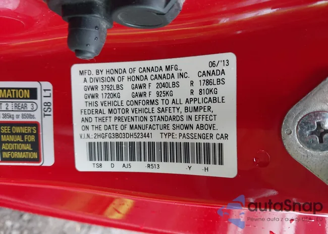 2HGFG3B03DH523441: 43716969