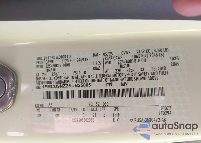 1FMCU9NZ2SUB25005: 43718257