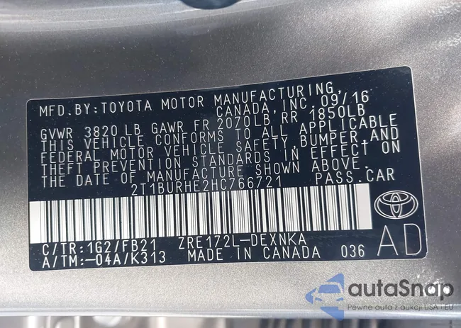 2T1BURHE2HC766721: 43718355