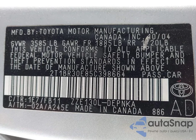 2T1BR30E85C398664: 43718428