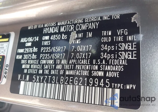 5XYZT3LB2EG219945: 43718527