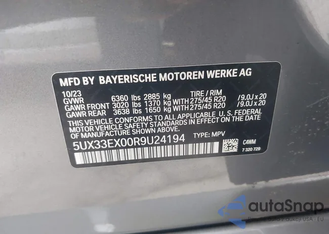 5UX33EX00R9U24194: 43718017