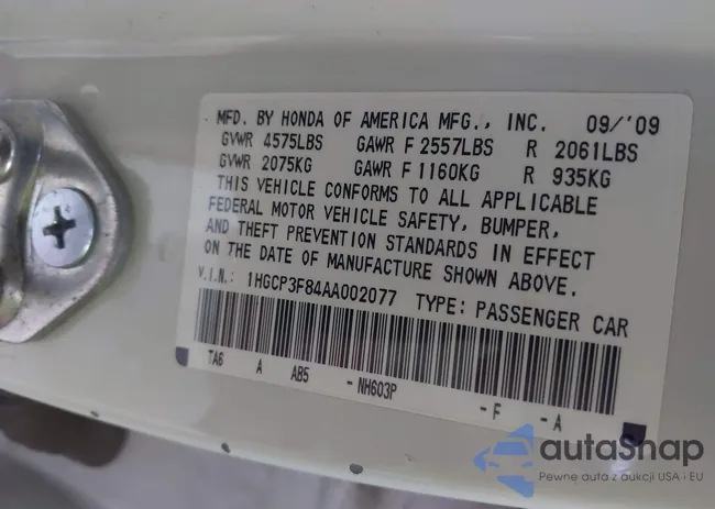 1HGCP3F84AA002077: 43719083