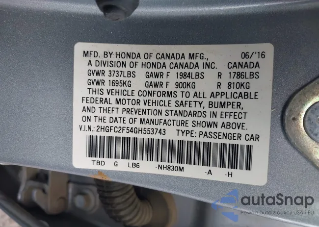 2HGFC2F54GH553743: 43719106