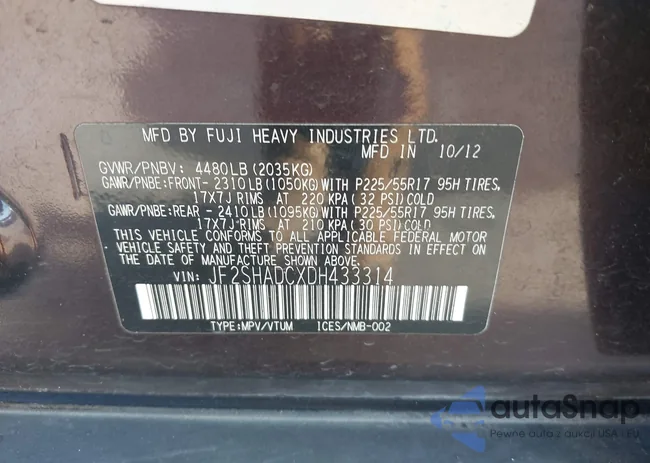 JF2SHADCXDH433314: 43719382