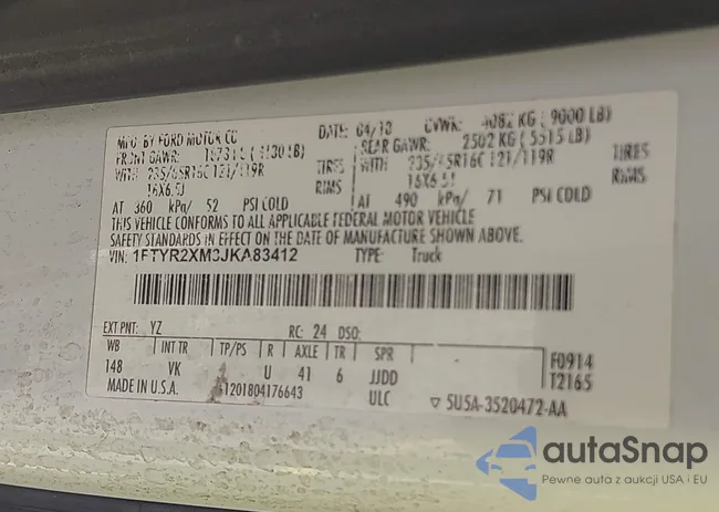 1FTYR2XM3JKA83412: 43718740