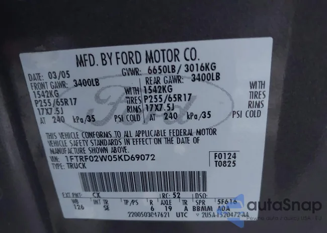 1FTRF02W05KD69072: 43718741