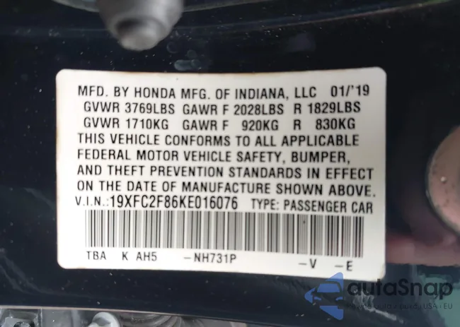 19XFC2F86KE016076: 43718746