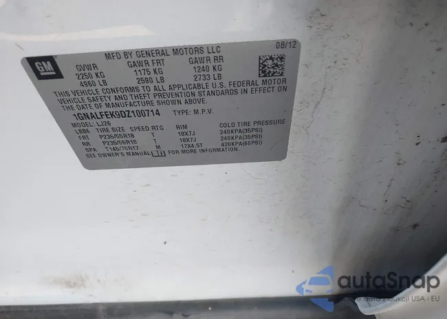 1GNALFEK9DZ100714: 43720077