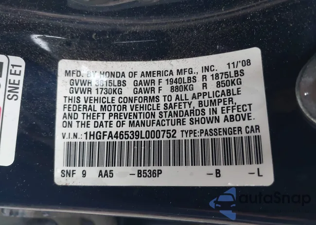 1HGFA46539L000752: 43720175