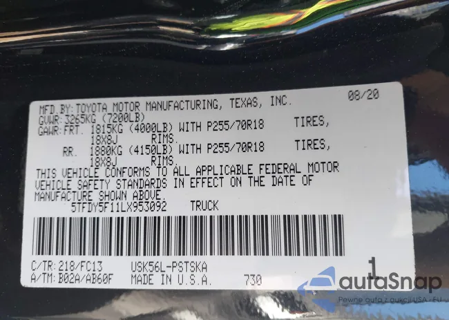 5TFDY5F11LX953092: 43720310