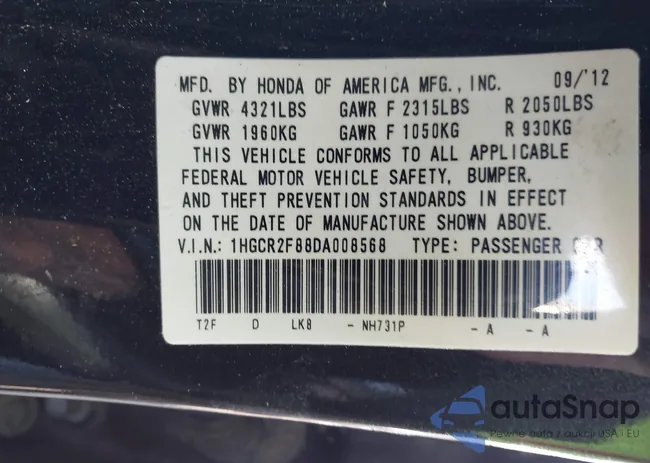 1HGCR2F88DA008568: 43720519