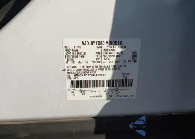 1FM5K7D87KGA52191: 43719758