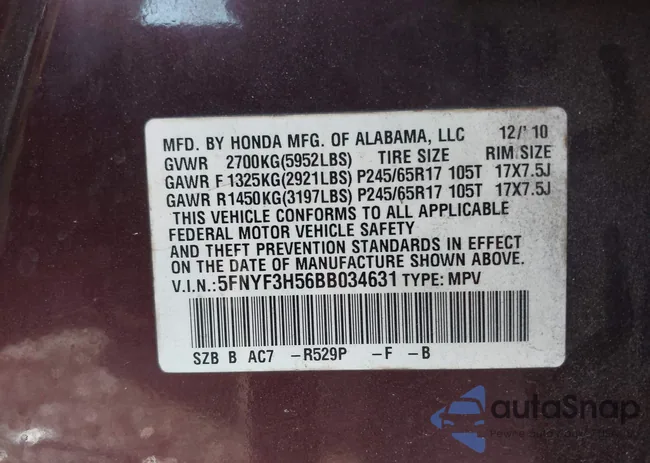 5FNYF3H56BB034631: 43719914