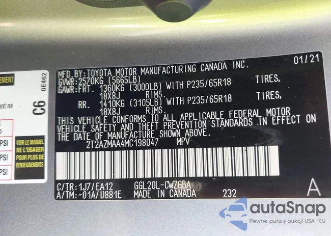 2T2AZMAA4MC198047: 43719967