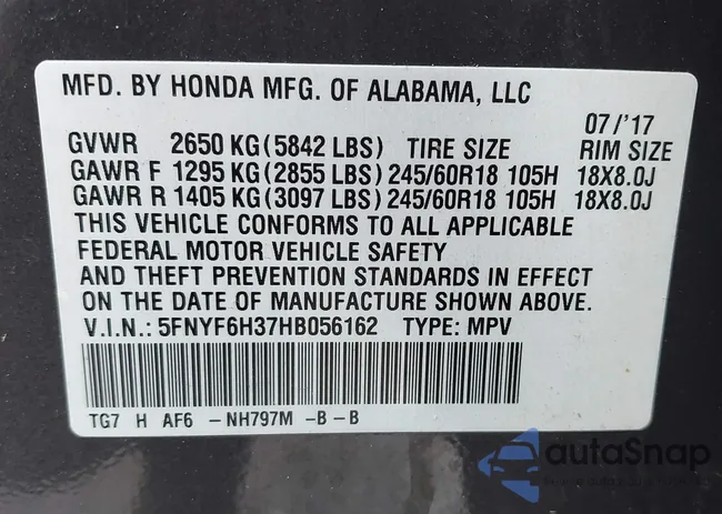 5FNYF6H37HB056162: 43721043