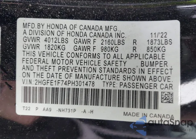 2HGFE1F74PH301478: 43721324