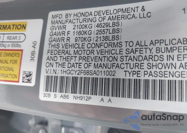 1HGCY2F68SA011002: 43721415