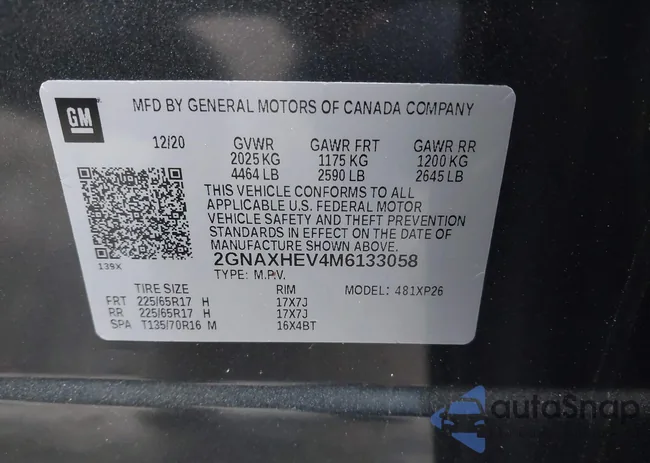 2GNAXHEV4M6133058: 43721424