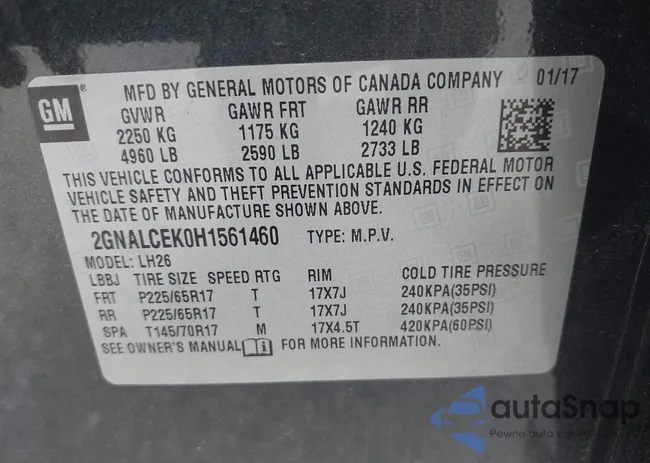 2GNALCEK0H1561460: 43721448