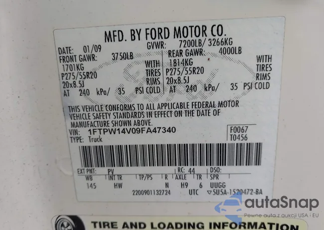 1FTPW14V09FA47340: 43721450