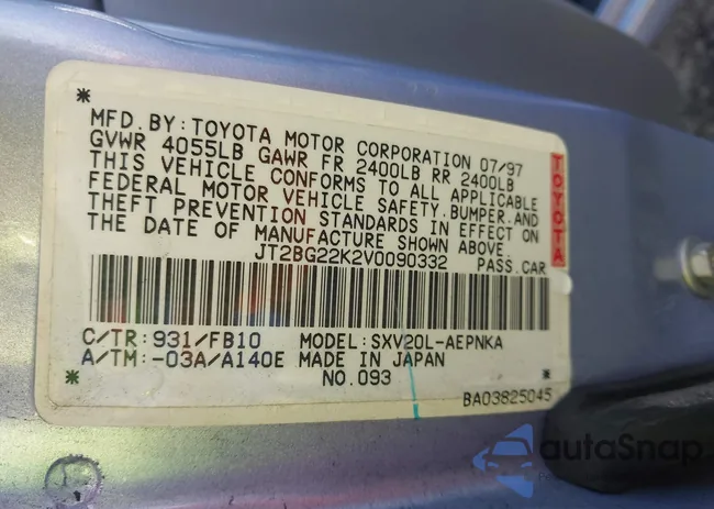 JT2BG22K2V0090332: 43721452