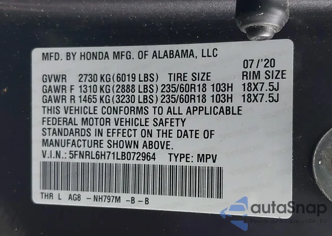 5FNRL6H71LB072964: 43721530
