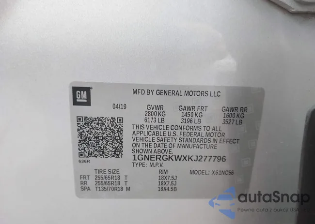 1GNERGKWXKJ277796: 43721587