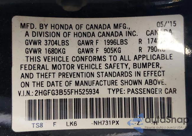 2HGFG3B55FH525934: 43721607