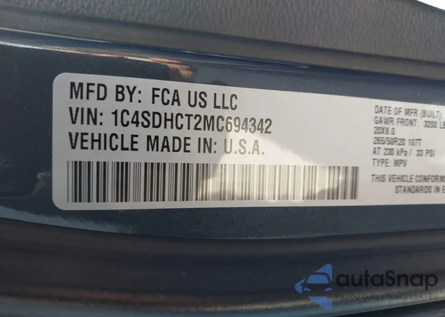 1C4SDHCT2MC694342: 43721626