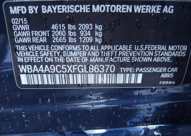 WBA4A9C5XFGL86370: 43720642