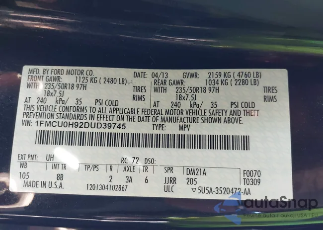 1FMCU0H92DUD39745: 43720647