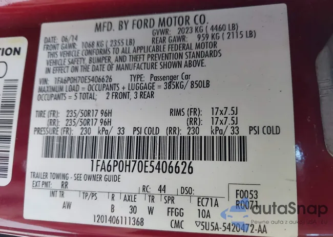 1FA6P0H70E5406626: 43720700