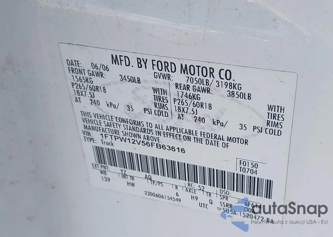 1FTPW12V56FB63616: 43722235