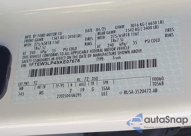 1FTEW3LP4SKE07678: 43722245